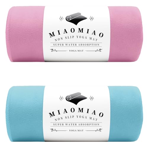 MIAOMIAO 2 Pack Non-Slip Hot Yoga Towel Set,Super Absorbent Microfiber in, 24.5" x 72" - Anti-Slip, Injury Free Design for Pilates, Yoga Mats, Exercise, and Fitness Gear Light Pink/Light Blue - color: Z-light Pink/Light Blue(2 Pack)