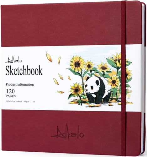 Sketchbook for Drawing, 120 Pages Sketch Book, 122LB/180GSM Thick Paper | Mixed Media Sketchbook for Charcoal Pencil, Inks Pen, Colored Pencil, Acrylic Marker, Oil Pastel - color: Red, size: Medium (8×8INCH)