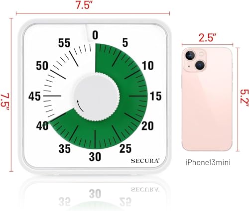 Secura 7.5 Inch Visual Timer, 60 Minute Oversize Visual Countdown Timer for Kids and Adults, Durable Mechanical Time Management Tool (Green) - color: Green