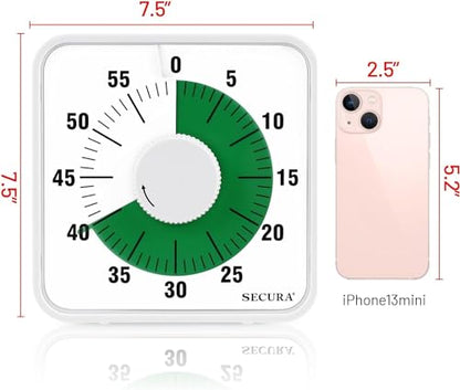 Secura 7.5 Inch Visual Timer, 60 Minute Oversize Visual Countdown Timer for Kids and Adults, Durable Mechanical Time Management Tool (Green) - color: Green
