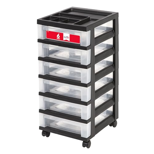 IRIS USA 6-Drawer Rolling Storage Cart, Black/Clear | Keep classroom supplies, teacher essentials, craft materials, and learning tools organized with easy-access drawers. - color: Black, size: 6 Drawer