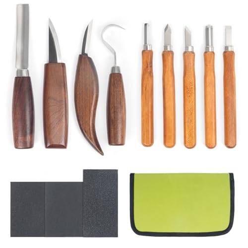 Wood Carving Kit - 12Pcs Wood Carving Tools Set with Storage Bag,Carving Knife Set with 4Pcs Whittling Knives, 5Pcs Detail Carving Knives,Wood Whittling Kit for Beginners Adults Kids