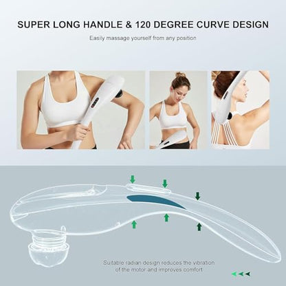 MEGAWISE Cordless Handheld Back Massager w/Rechargeable 3200mAh Battery, 5 Speed and 5 +2 Massage Nodes with Hard, Medium and 2 Soft Silicone Nodes; Massage While Moving Around (Pearl White) - color: Pearl White