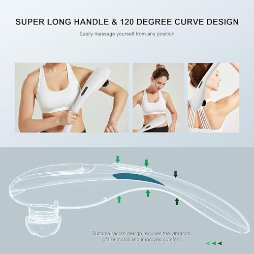 MEGAWISE Cordless Handheld Back Massager w/Rechargeable 3200mAh Battery, 5 Speed and 5 +2 Massage Nodes with Hard, Medium and 2 Soft Silicone Nodes; Massage While Moving Around (Pearl White) - color: Pearl White