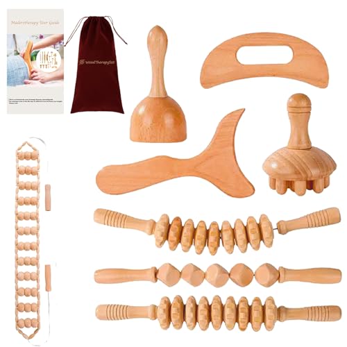 8-in-1 Wood Therapy Massage Tools, Lymphatic Drainage Massager Maderoterapia Kit, Wooden Massager Body Sculpting Tools for Muscle Pain Relief, Anti-Cellulite, Body Contouring and Shaping - color: 8pcs