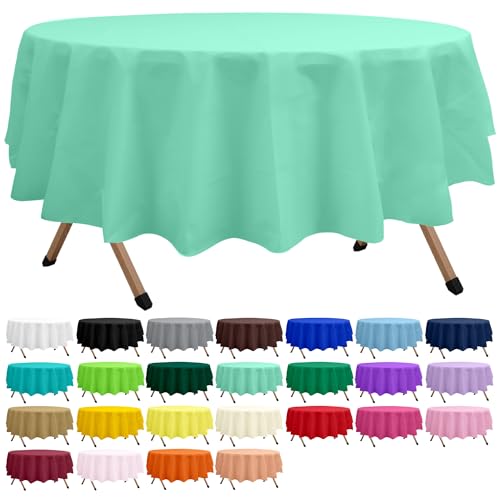 2 Pack Fresh Mint Premium Plastic Tablecloth Round 84 Inches Reusable Mint Green Decorative Table Cover for Dining, Wedding, Party, Indoor and Outdoor use - color: B01 Fresh Mint, size: Round 84"