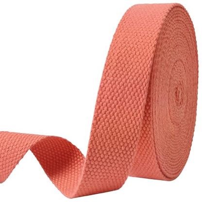 Heavy‑Duty Cotton Webbing Strap 1''x6yds Peach for Bags | 2mm thick webbing for dog collars, backpack, bag handles, apron straps, slings, sewing repairs & DIY craft projects. - color: Peach