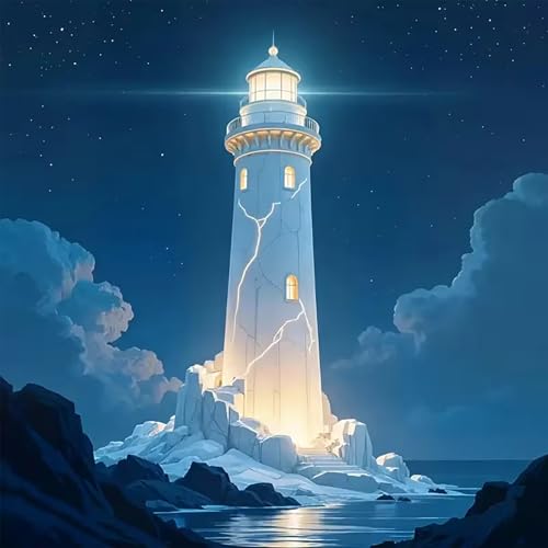 5D Lighthouse Sea Diamond Painting Kits for Adults Beginner 13.7X13.7inch | DIY Diamond Art Kits for Adults,Round Full Drill Diamond Dots with Gem Art Kits,And Relaxing Crafting,Home Wall Decor Gifts - color: HP77