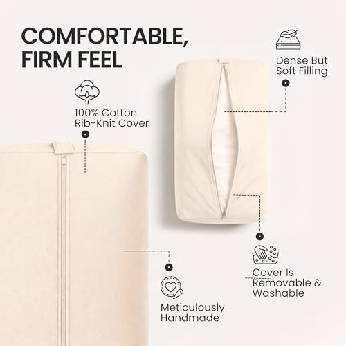 Yogikuti Cotton-Filled Rectangular Bolster for Iyengar Yoga- Cotton Pillow Best for Back Support & Chest-Opening in Restorative Poses, Meditation (Beige)