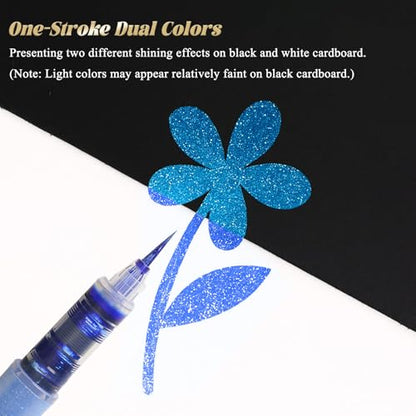 ROSYMENG 12 Colors Glitter Paint Pens, Extra Fine 0.05mm Metallic Brush Pen | Water‑Based, Smooth Ink Flow, Great for Adults DIY Crafts, Greeting Cards, Journaling, Drawing, Scrapbooks -Style A - color: 12 Colors (Style A)