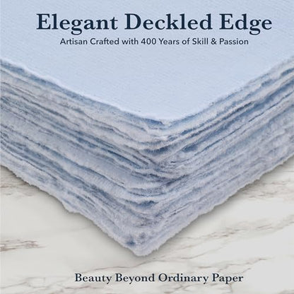 Wanderings A5 Handmade Deckled Edge Cotton Paper - Cold Pressed Texture - Paint, Watercolor, Writing, Printer - Cards, Invitations, Menus, Arts and Crafts. 50 Pack Blue150gsm - 5.8" x 8.3" - color: Blue, size: A5