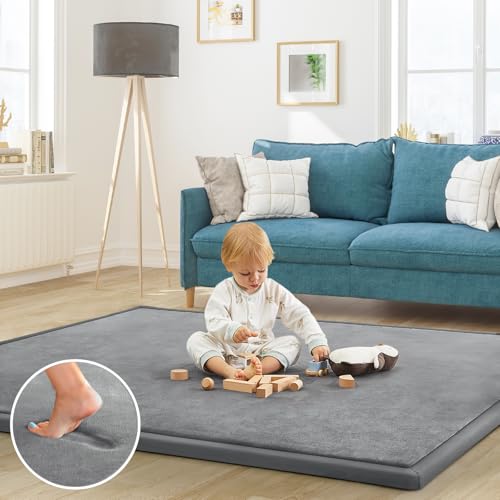Baby Play Mat for Floor Nursery Rug Muscle Mat Area Rug Playroom Rug 71"x79" Playpen Mat Elastic Foam 1.3" Thick Crawling Mat for Babies,Toddlers, Infants, Kids,Grey - color: Grey, size: 71"x79"