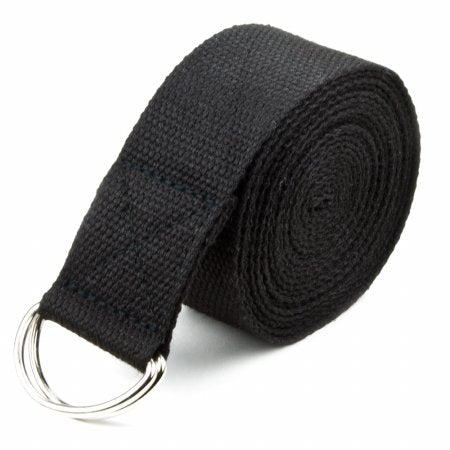 10 ft. Extra-Long Cotton Yoga Strap with Metal D-Ring Black