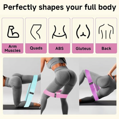 3 Level 18–70 LBS Fabric Resistance Bands, Workout Exercise Bands for Women | Thick Non-Slip Cloth Booty Bands for Legs Glutes Hips, Yoga Pilates Home Gym Training Physical Therapy Rehab
