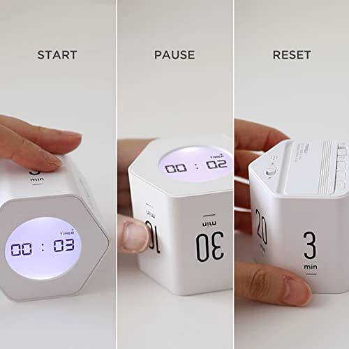 mooas Multi-Hexagon Clock Timer, Cube, Backlight, Countup/Down (White) | 6 Preset Times, Productivity Timer, 12/24H Clock, Battery Operated, Sound/Mute, Easy to Use, Exercise, Study, Cooking, Work - color: White, Mint, Yellow