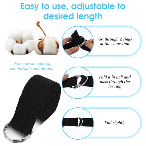 12 Pcs Yoga Strap 6Ft Exercise Stretch Bands for Flexibility with Adjustable Metal D Ring Buckle Loop Stretch Strap Non Elastic Yoga Belt Yoga Exercise Adjustable Straps for Pilates