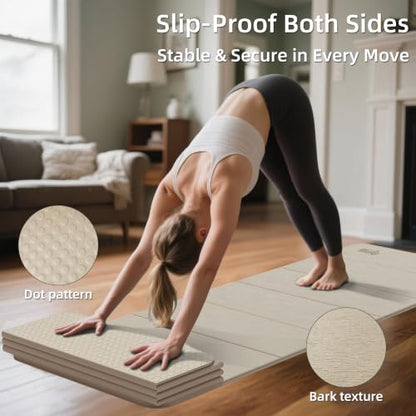 WEILA 1/2 Inch 70"x24" Foldable TPE Yoga Mat, Thick Non Slip Pilates Mat - color: Cinnamon