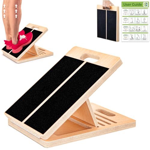 Wooden Calf Stretcher - Portable Slant Board for Calf Stretching - Bears 300 lbs - Adjustable Incline Board Physical Therapy Equipment - Reduce Injury Risk, Improve Foot, Leg & Ankle Mobility