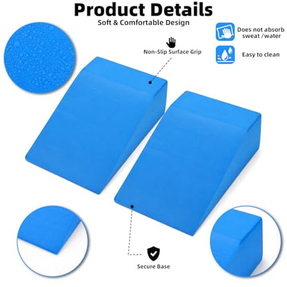Yesland Squat Wedge Blocks 2 Pack - Heel Elevated Slant Board for Squats, Ankle Mobility, Weightlifting - Non-Slip Foam Calf Stretcher Ramp for Home Gym, Yoga, Pilates - Blue
