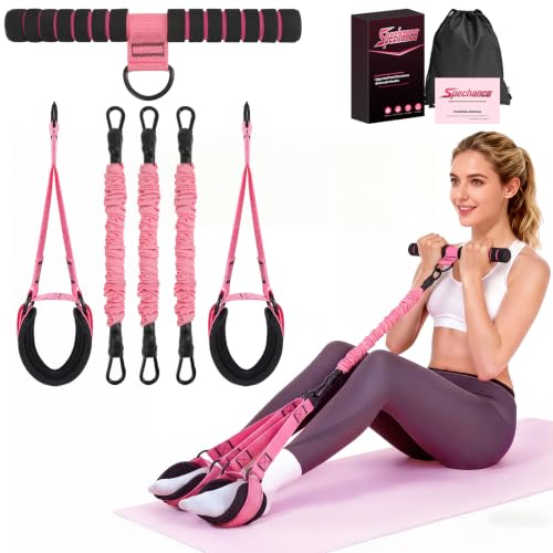 Pedal Resistance Band with Handle, Upgraded 6-Tube Exercise Bands - color: Upgraded Pink