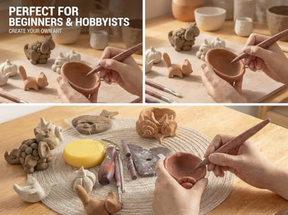 RunBaiNian Clay Sculpture Tool Set 9 Pieces | Clay Cleaner Included, Suitable for Beginners and Professionals, DIY Pottery Ceramics, Sculpey Clay Crafting