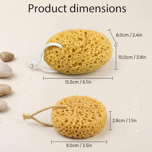 Sea Sponge, Natural Sea Sponges for Shower, 4-Piece Set with 2 Soft and Absorbent Bath Sponges for Gentle Skin Care and Daily Cleansing, Long-Lasting and Reusable Natural Sponges