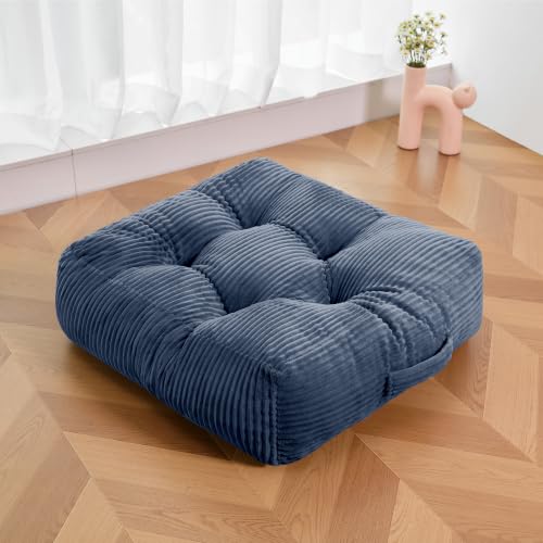 Square Floor Pillow, 6-Inch Thick Floor Cushion with PP Cotton Filling, Soft Corduroy Supportive Floor Seating for Living Room, Office, 22 x 22 Inches (Blue, 1 Pack) - color: Blue, size: 1 Pack