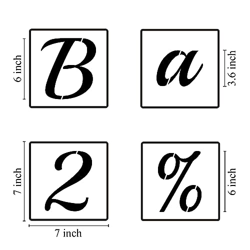 6 Inch Alphabet Letter Stencils for Painting - 70 Pack Letter and Number Stencil Templates with Signs for Painting on Wood, Reusable Cursive Letters Stencils for Chalkboard Wood Signs & Wall Art - size: 6 Inch