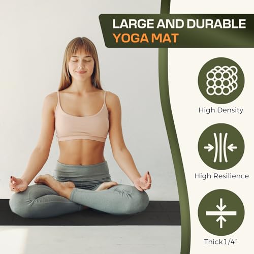 U&M Yoga Mat Non Slip, 0.24" Thick 72"x24" TPE Yoga Mats for Women Men, Anti-Tear Exercise & Fitness Mat with Carrying Strap, Workout Mats for Yoga, Pilates and Floor Exercise