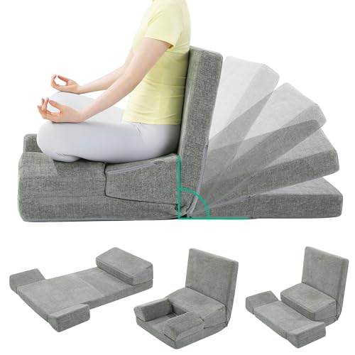 HOMBYS Pro Meditation Cushion Set with Adjustable Back Support, Large 3-in-1 Floor Sitting Chair for Yoga & Meditation, Extra Thick Yoga Pillows for Adults with Knee Support, Grey