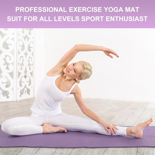 Funtery 3 mm Thin Yoga Mats Bulk, 68 x 24 Inches Lightweight PVC Exercise Mats Non Slip Workout Fitness Pads for Yoga Pilates Stretching Classes Gym Home Studio - color: Smoky Purple