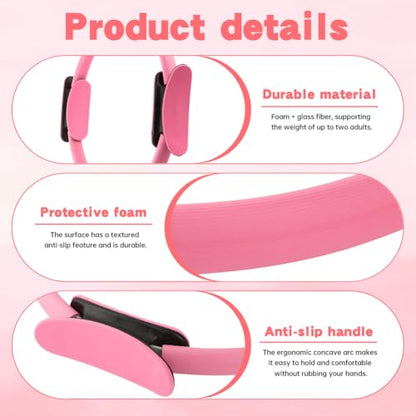 Pilates Ring and Ball Set with Resistance Bands, 14'' Circle Ring, 9.8” Pilates Ball and 5 Resistance Bands Home Workout Kit for Women Training Core, Full Body Exercise