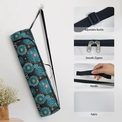 Yoga Mat Bag Portable Yoga Mat Holder with Adjustable Strap Lighweight Gym Tote Bag with Handle - color: Boho Mandala Blue