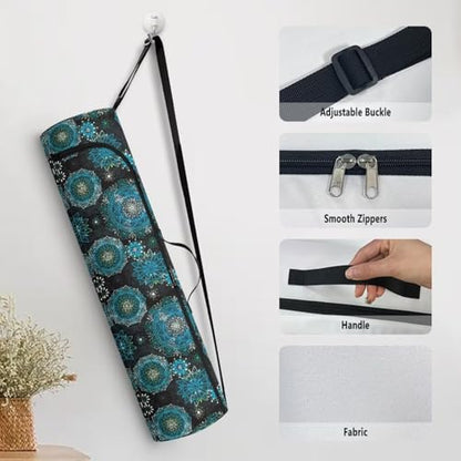Yoga Mat Bag Portable Yoga Mat Holder with Adjustable Strap Lighweight Gym Tote Bag with Handle - color: Boho Mandala Blue