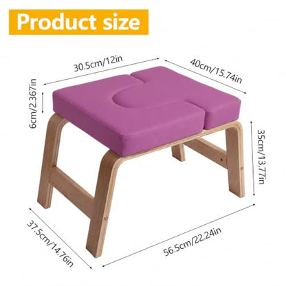 Yoga Headstand Bench PU Pad Headstand Trainer Max Load 300lbs | Yoga Headstand Bench Stress Relief Balance Trainer Supports with Wood Frame and Pu Pad Body Shaping Practice - color: Purple