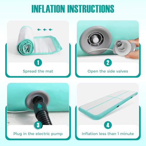Inflatable Gymnastics Mat Air Tumble Track Tumbling Mats with Pump - color: Mint Green, size: 10ft*3.3ft*4inch(3m*1m*10cm)
