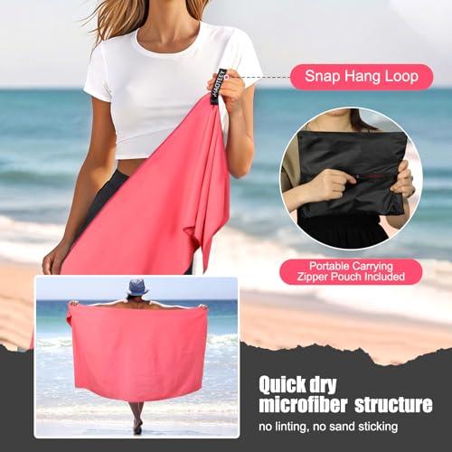 Quick Dry Travel Towel, 3 Sizes 1 Pack Camping Microfiber Towel, Lightweight Fast Drying Towels Set 60"x30", 30"x15", 15"x15" w/Bag for Gym, Beach, Hiking, Swimming, Red - color: Red