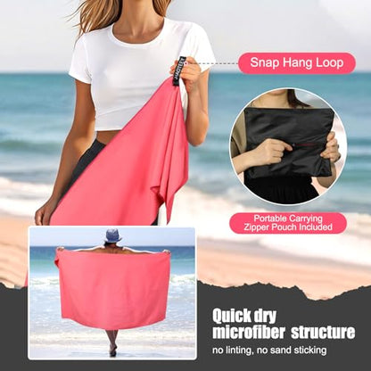 Quick Dry Travel Towel, 3 Sizes 1 Pack Camping Microfiber Towel, Lightweight Fast Drying Towels Set 60"x30", 30"x15", 15"x15" w/Bag for Gym, Beach, Hiking, Swimming, Red - color: Red