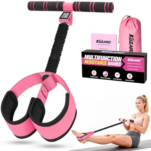 Upgraded Pedal Resistance Band with Handles, Multifunction Foot Pedal Resistance Bands for Abdomen,Waist,Arm, Core/ABS,Leg Workout at Home - Physical Therapy,Stretching,Strength Equipment - color: Pink