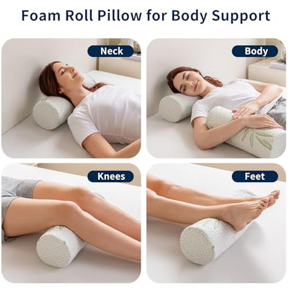 Neck Roll Pillow for Neck Pain Relief - High Resilience Foam Round Bolster Pillow for Cervical Support with Removable Washable Cover for Sleeping, Travel Legs Back Yoga (17X6 inch)