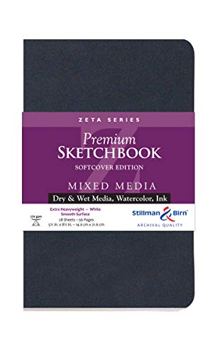 Stillman & Birn Zeta Series Softcover Sketchbook, 5.5" x 8.5", 270 GSM (Extra Heavyweight), White Paper, Smooth Surface - size: 5.5" x 8.5" 270 gsm (Extra Heavyweight)