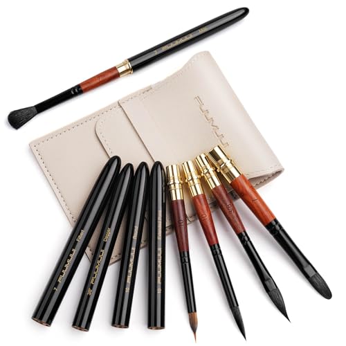 Fuumuui Travel Watercolor Brushes, 5Pcs Professional Plein Air Elegant Natural Squirrel Hair Travel Paint Brush Set with Sable Extended Needle Point Perfect for Watercolor Gouache Ink Painting - color: Black-5pcs