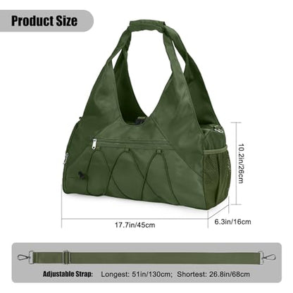 Forestfish Gym Bag For Women With Yoga Mat Holder, Army Green | Shoe Compartment, Wet Dry Storage Pocket, Removable Shoulder Strap, Lightweight & Water Resistant - color: Army Green
