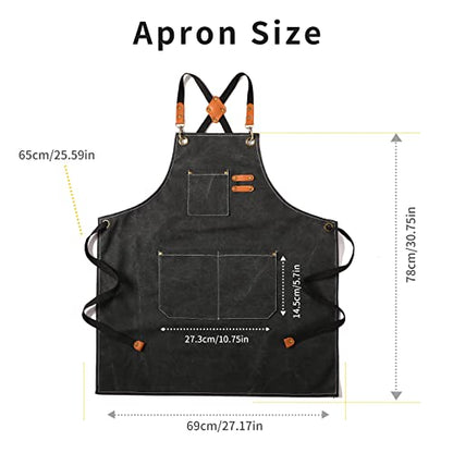 Tosewever Canvas Cross Back Chef Cotton Aprons for Men Women with Large Pockets - color: Black