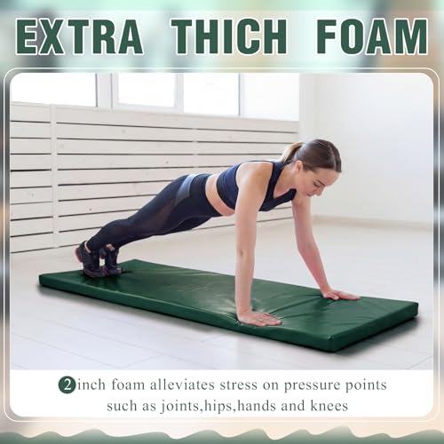 Lyrow 2 Inch Thick Yoga Mat 72x24 with Carry Strap Foam - color: Dark Green