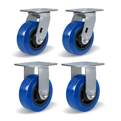 5'' X 2'' Casters, Heavy Duty Caster Wheels, Industrial Swivel Casters Set of 4 with Load 3200lbs, Polyurethane on Polyolefin Core with Roller Bearing (2 Swivel & 2 Rigid) - style: 2 Swivel & 2 Rigid