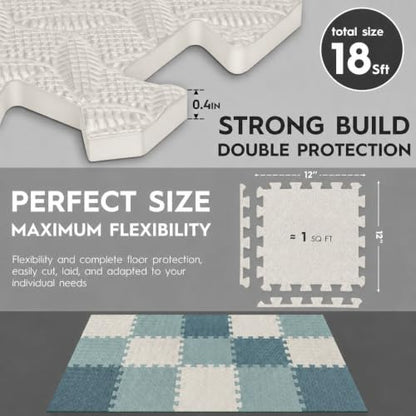 18 Pcs EVA Foam Floor Tiles, Puzzle Exercise Mat Set for Gym - color: Cool Blue Trio