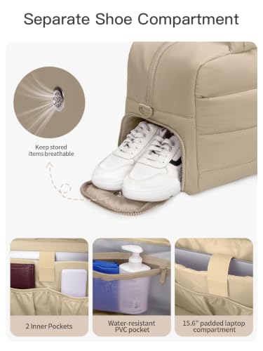 Gitus Travel Duffle Bag for Women Puffer Weekender Bags Carry on Gym Bag - color: Camel