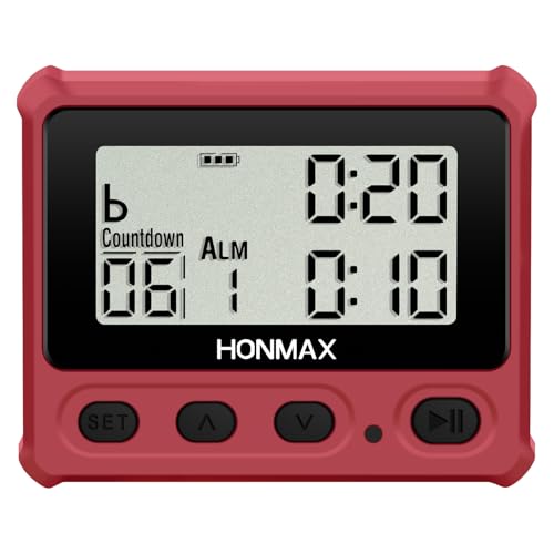 Digital Interval Timer, Stopwatch with Backlight, USB-C Rechargeable Clock, Red - color: Red