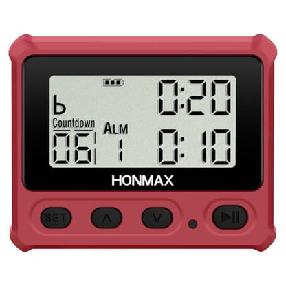 Digital Interval Timer, Stopwatch with Backlight, USB-C Rechargeable Clock, Red - color: Red